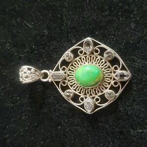 Mohave Green natural oval Turquoise 925 Sterling Silver Pendent , Tested